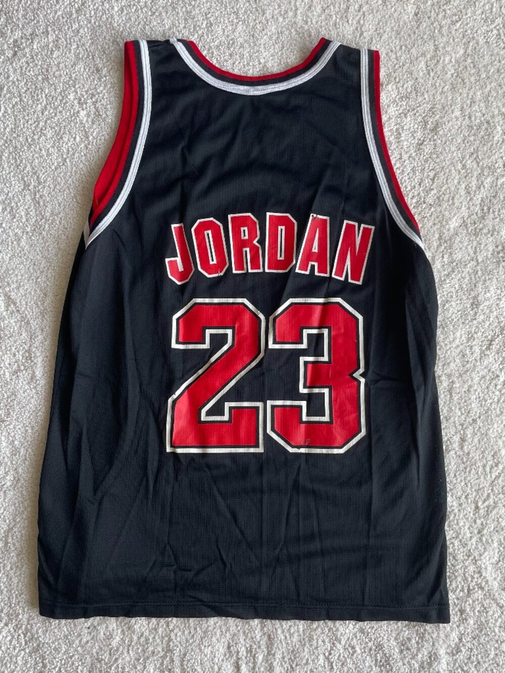 Vintage 90s Champion Michael Jordan #23 Chicago Bulls NBA Black Jersey Size 44 L